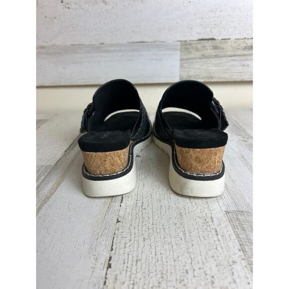 Pierre Dumas Women’s 7 Black Leather Suede Buckle Slip-On Platform Wedge Sandals - Picture 5 of 7